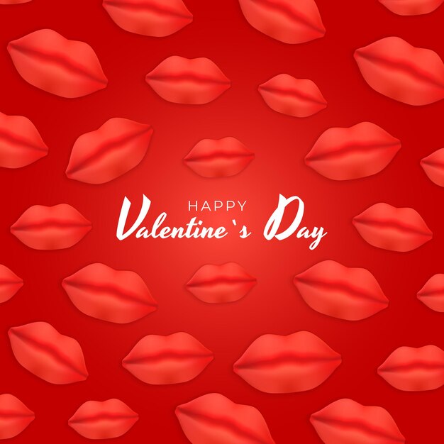 Valentine's Day Background Design with Realistic Lips.