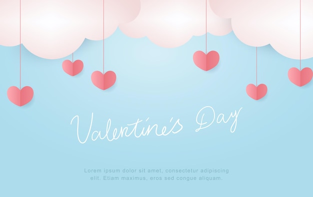 Valentine's day background template with clouds and hearts