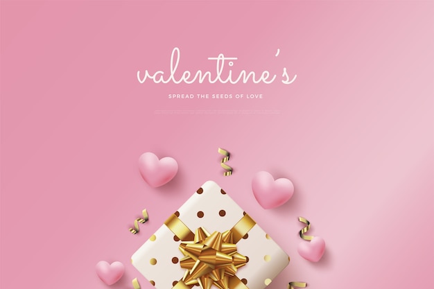 3d 선물 상자와 사랑 풍선 발렌타인 배경.