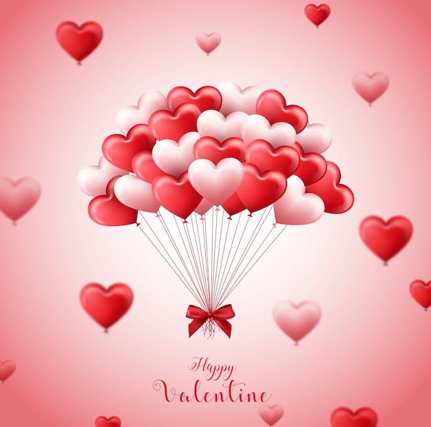 Sfondo di san valentino con un mazzo di palloncini cuore