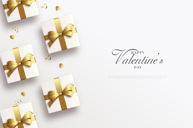 valentine's day background with gift box and gold ribbon.