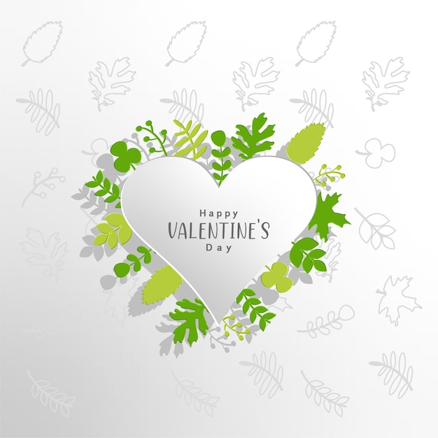 Vector valentine's day background with green leaves