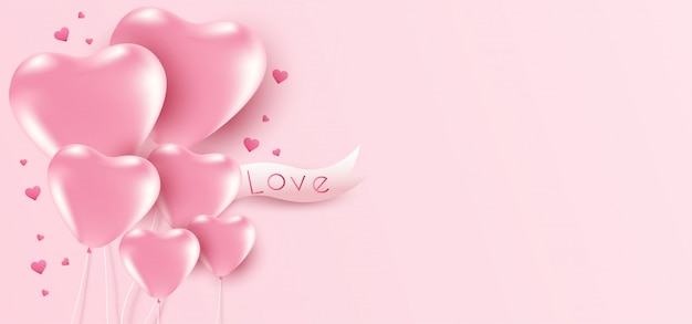 Valentine's Day background with heart ballons and copyspace.