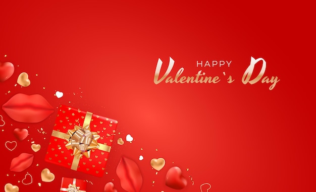 Valentine's Day Background  with Realistic Lips and Heart.