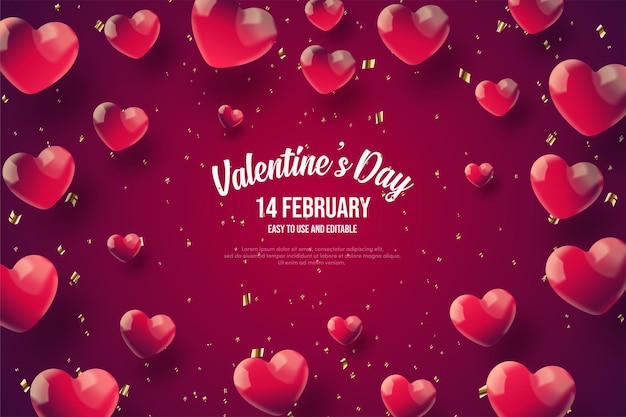 Valentine's day background with red love balloons scattered around.