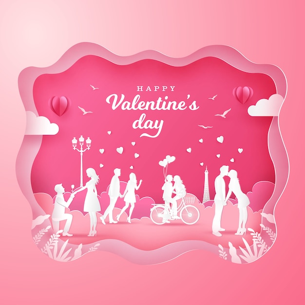 ピンクの恋のロマンチックなカップルとバレンタインデーの背景