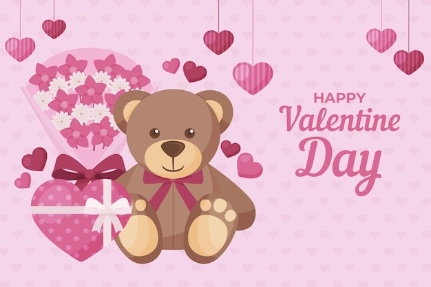 Vector valentine's day background with teddy bear