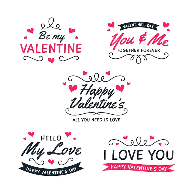 Коллекция бейджей ко дню Святого Валентина в плоском дизайне