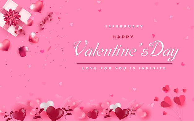 Valentine's day banner template with 3d romantic valentine decorations