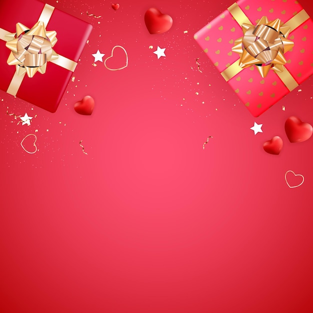 Banner di san valentino con scatola regalo e cuori