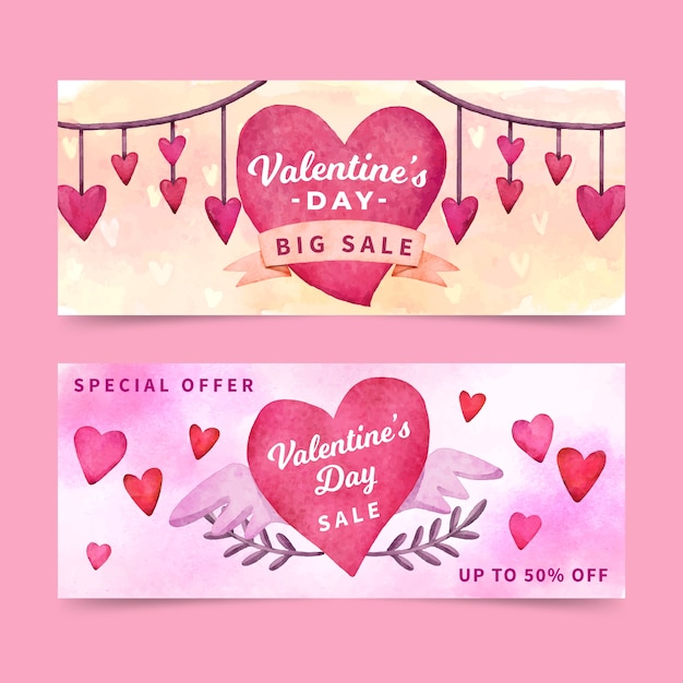 Valentine's day banners pack in watercolor