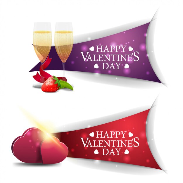 Banner di san valentino con bicchieri di champagne e cuori