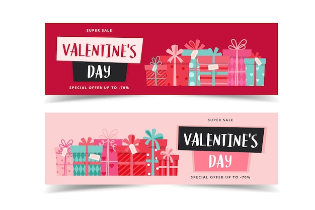 Banner di san valentino con cuori e regalo