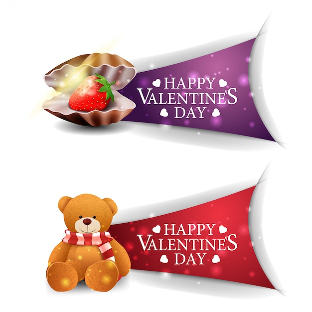 Banner di san valentino con conchiglia di perle e orsacchiotto