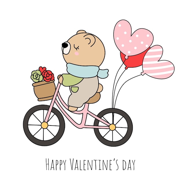 かわいいクマとバレンタインデーの自転車