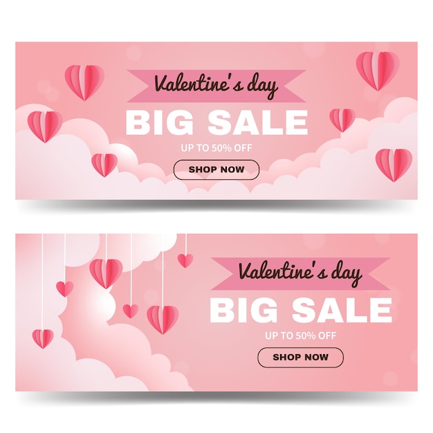 Valentine's day big sale promotional banner decorated with heart shape