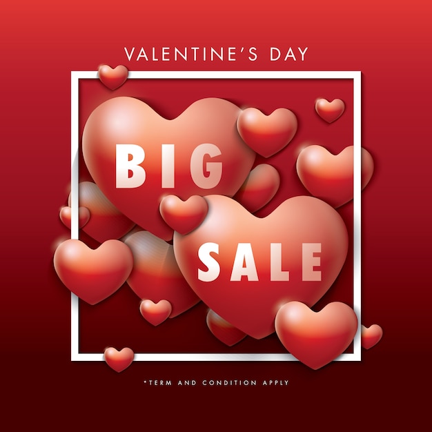 Valentine's day big sale template with hearts background