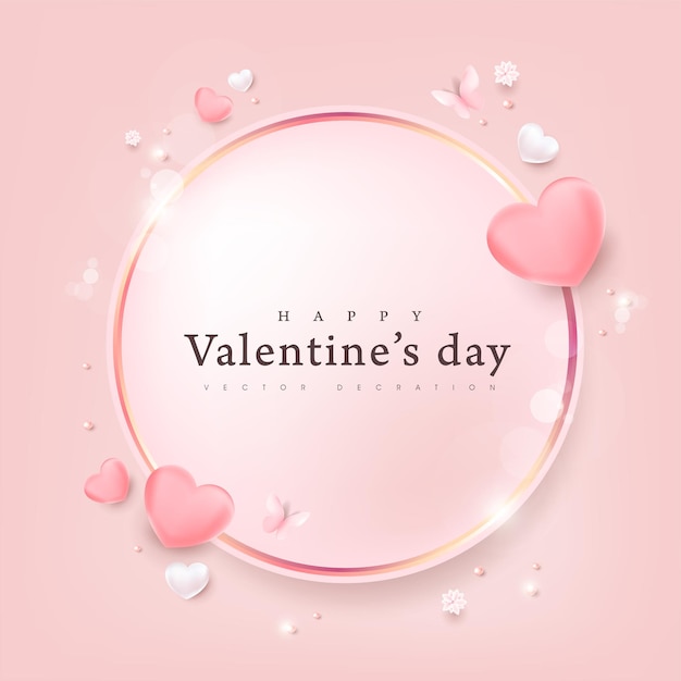 Valentine's day border decoration with pink and white hearts