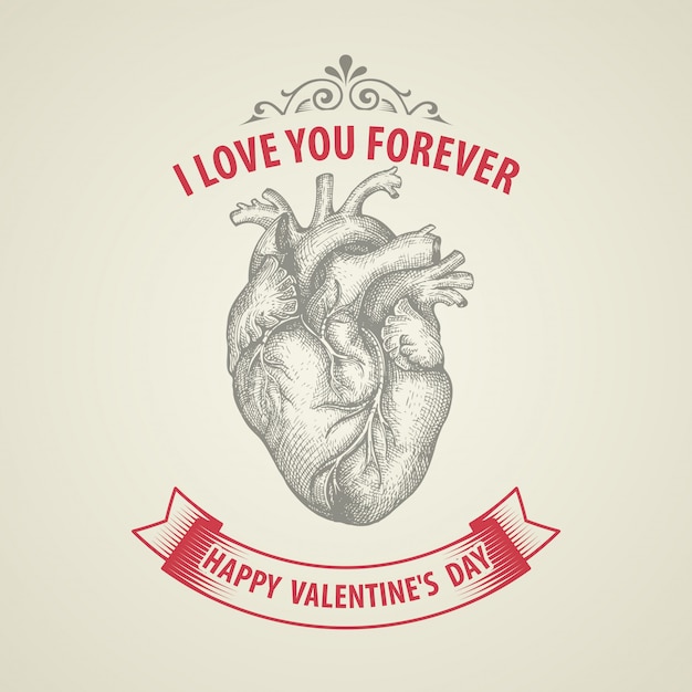 День Святого Валентина Ретро гравюра сердце