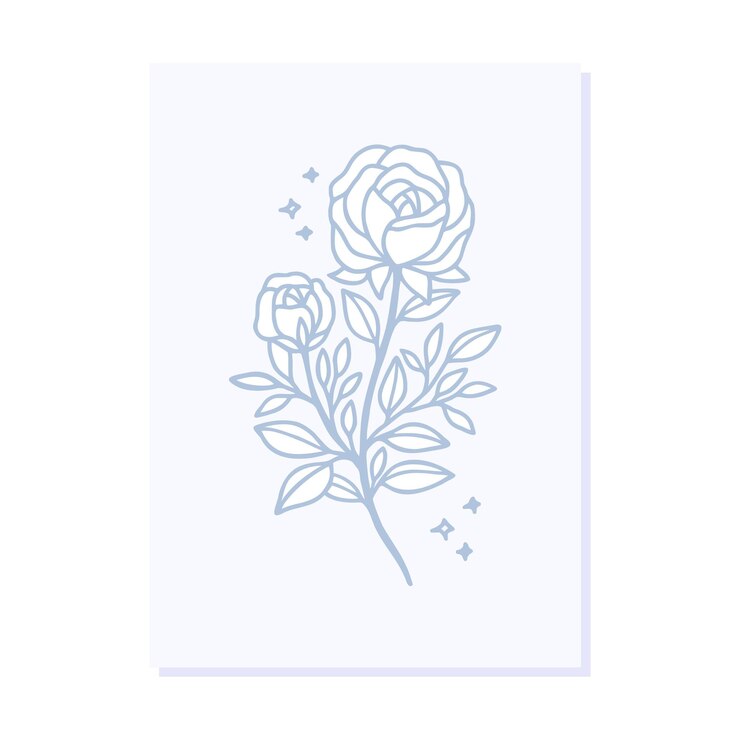 バラの花と葉の枝とバレンタインデーカードテンプレート