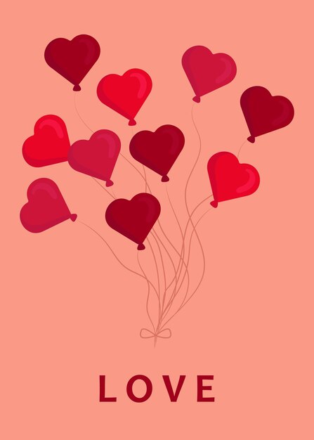 Valentine's day card with balloons and the word love.