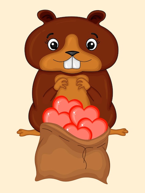 Vector valentine's day card with beaver cartoon style vector illustration