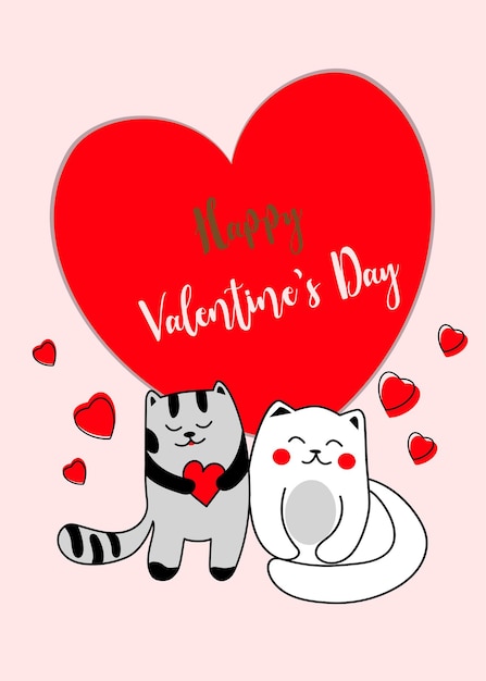 Vettore carta di san valentino con gatti innamorati.