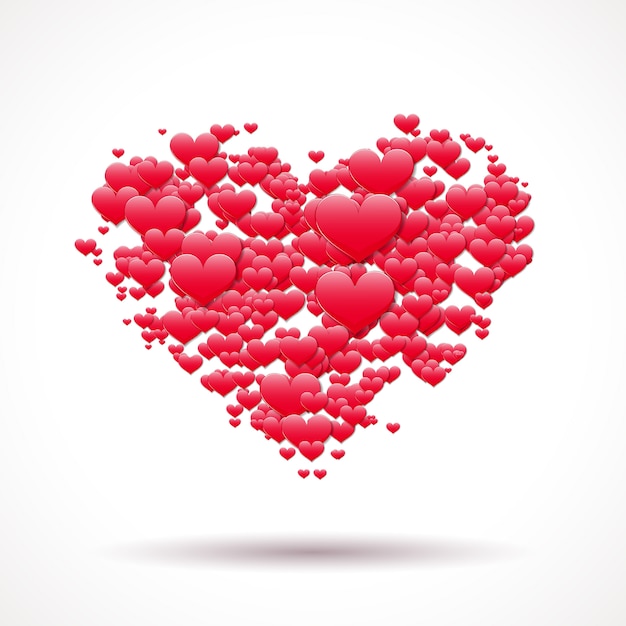 愛の散乱シンボルで作られたハート形のバレンタインカード