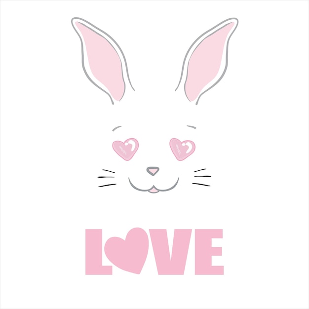 Valentine's day card with Kawaii bunny Rabbit cartoon vector collection Animal wildlife character Small lovely rabbit holds love heart Valentine's day illustration