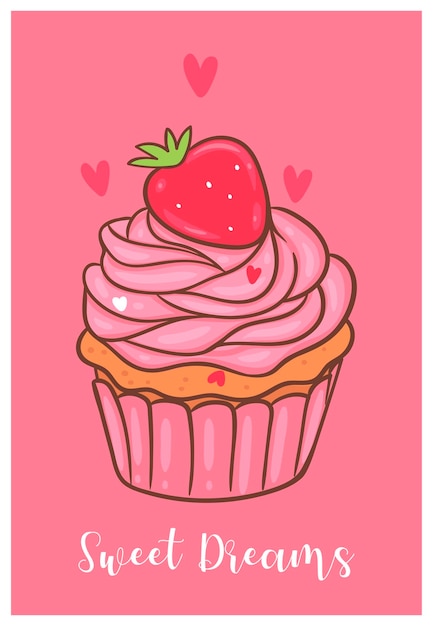 Carta di san valentino con cupcake alla fragola.