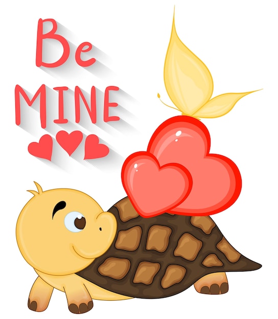 Valentine's Day card with turtle Cartoon style Vector illustration