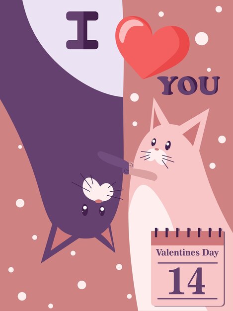 valentine's day card with two cats in love