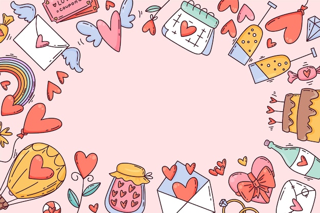 Fondo in bianco di stile disegnato a mano del fumetto di san valentino