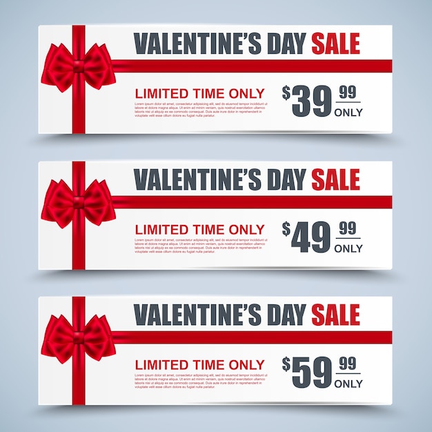 Valentine's day collection sale banners with bows. Can be used for e-commerce, store