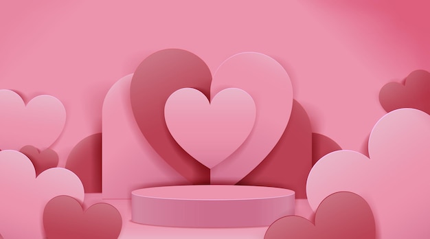 Valentine's Day Concept. Paper cut style heart shape. Podium design