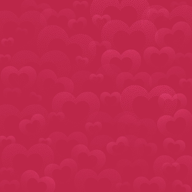 Valentine's day design pattern with textured hearts in Viva Magenta color. Pink background Design