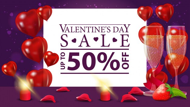 Vettore bandiera viola di sconto di san valentino