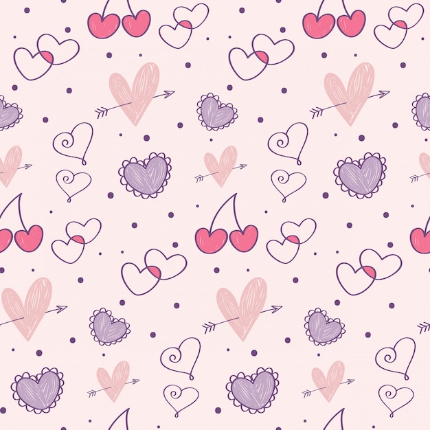 Valentine's day doodle seamless pattern
