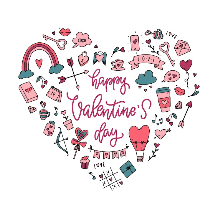 Vector valentine's day doodles and quote