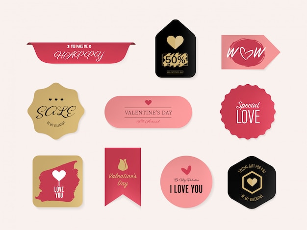 Vector valentine`s day element label and banner.