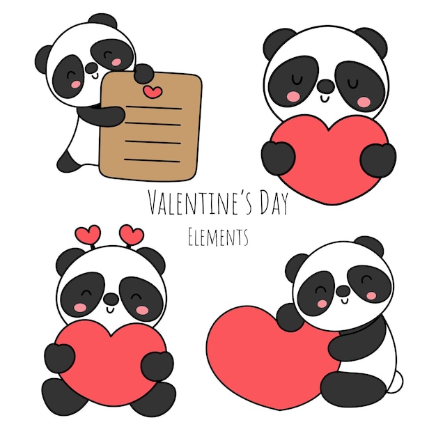 Valentine's day element with cute panda