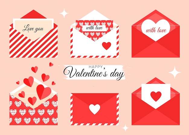 Valentine's day envelopes with hearts and text for lovers