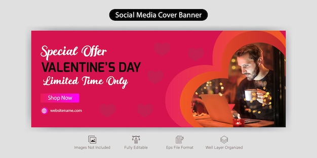 Valentine's day facebook cover banner design template