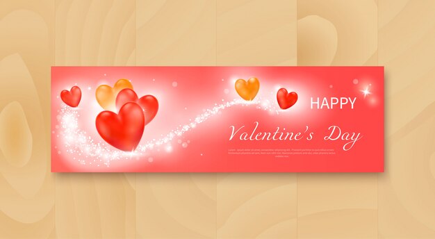 Valentine's day flyer with realistic red and yellow hearts