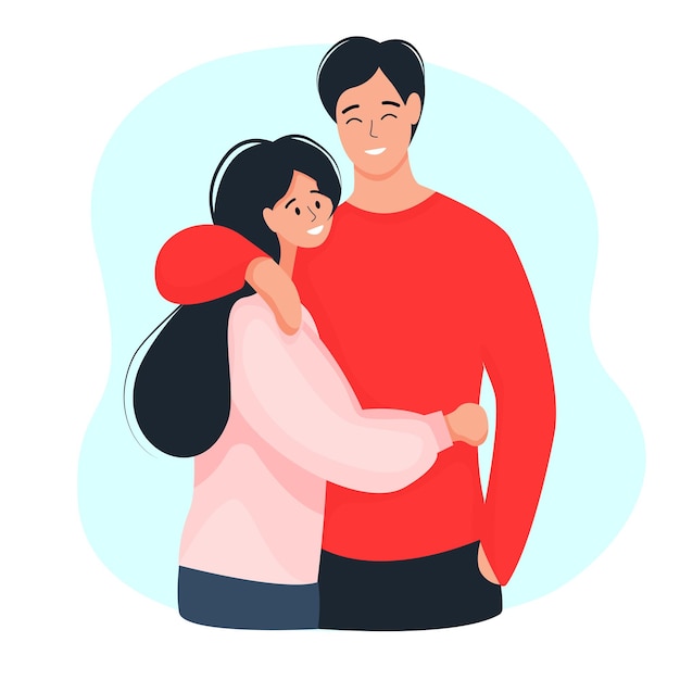 Valentine's Day. girl hugs a guy. couple in love. vector in cartoon style