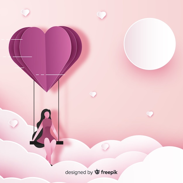 Valentine's day girl on swing background