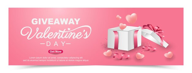 Banner omaggio di san valentino con confezione regalo. promozione e modello di acquisto