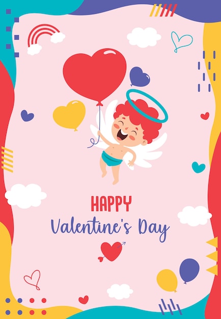 Vector valentine's day greeting card design with cartoon character