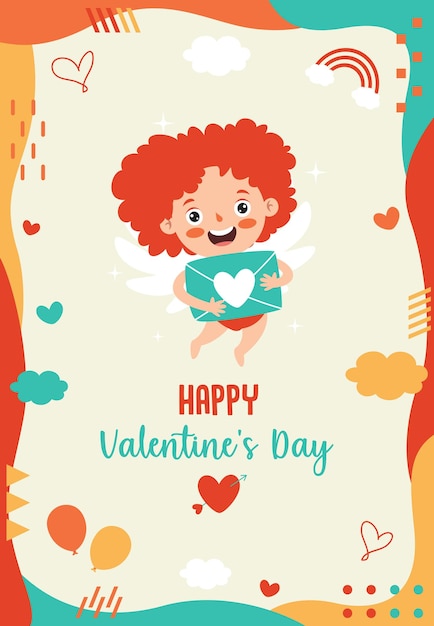 Vector valentine's day greeting card design with cartoon character