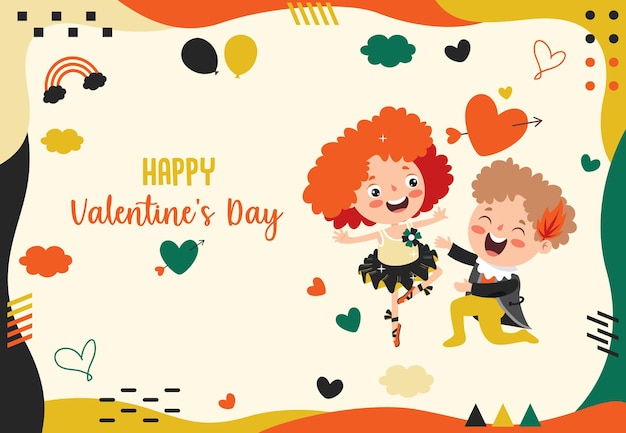 Vector valentine's day greeting card design with cartoon character